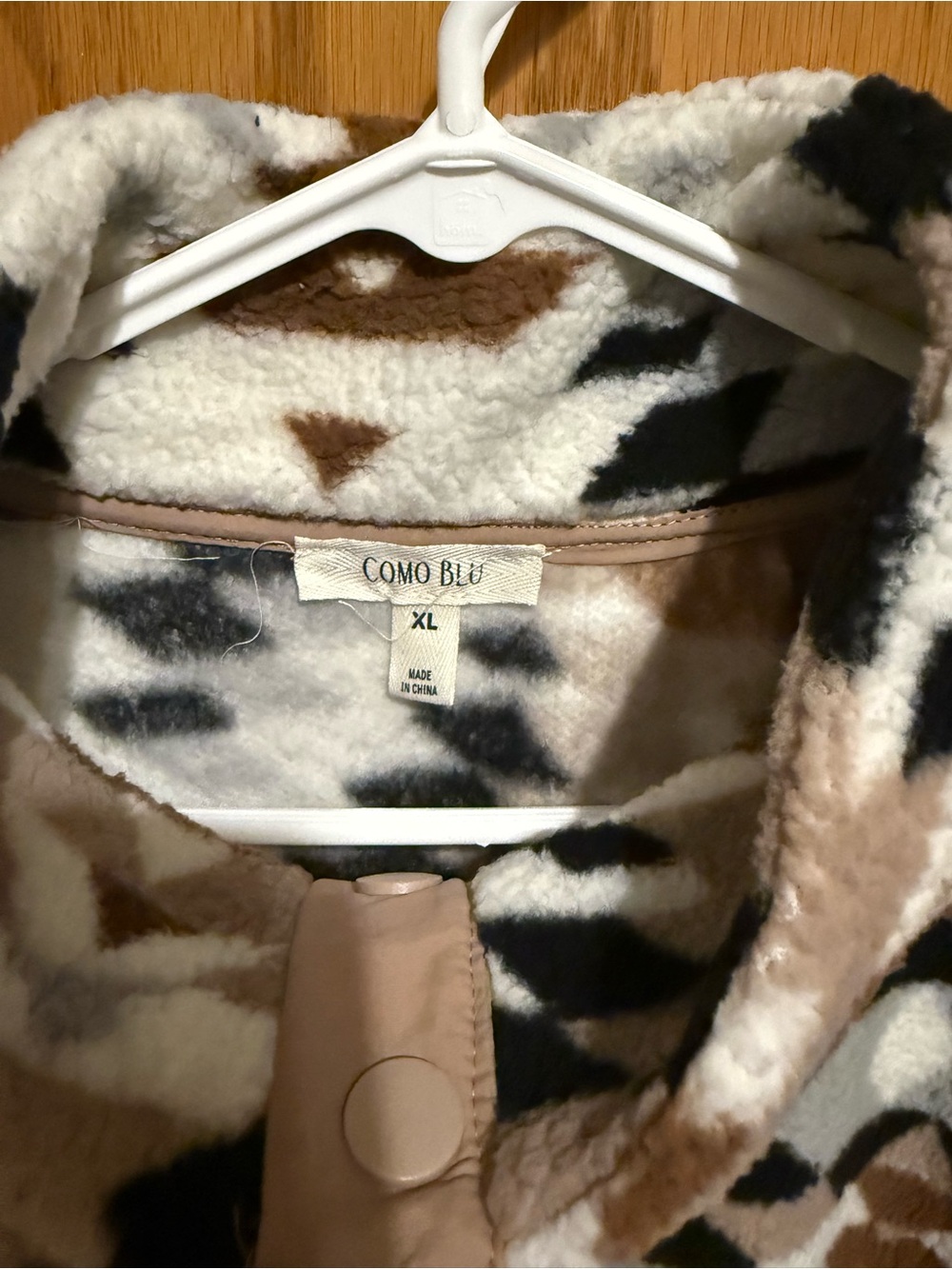 Women's Plush Fleece Coat in Cream and Brown